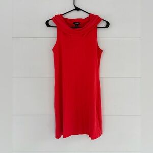 Express Women’s XS Red/Orange Bodycon Midi Dress Sleeveless Draped Cowl Neck